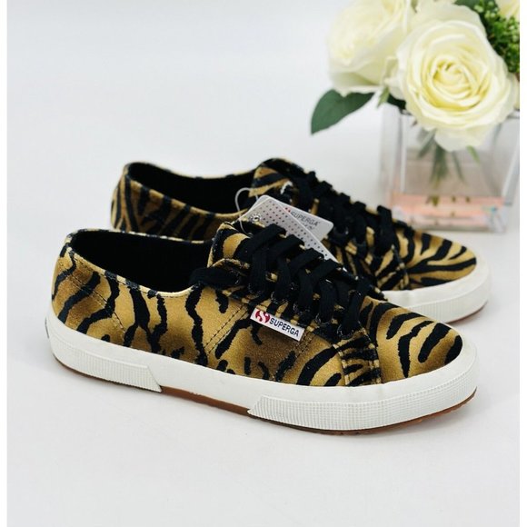Superga 2750 Velour Tiger Animal Print Sneaker Women Size 8.5 Casual Shoe Brown - Picture 1 of 9